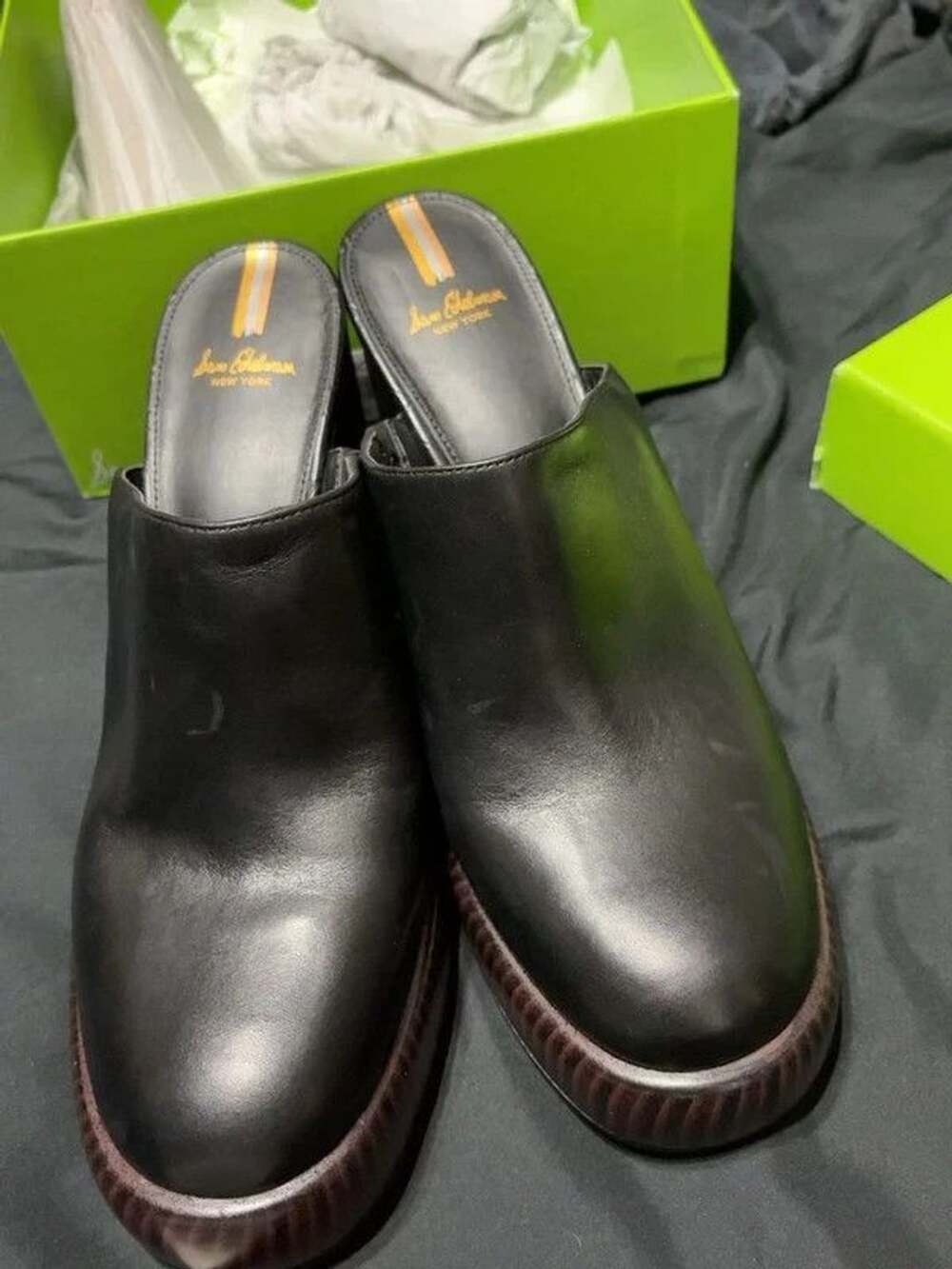 Sam Edelman Shiloh Black Leather Platform Mules Heels Size 10